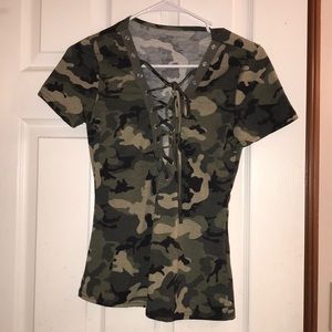 Cute camo tie up tee